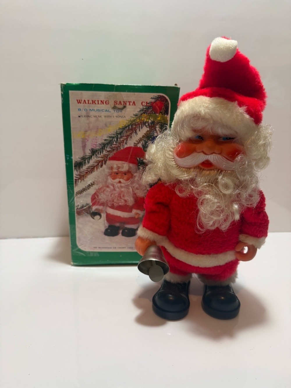 Vintage Bell Ringing Walking Musical Santa Claus Decor  Tested/Works